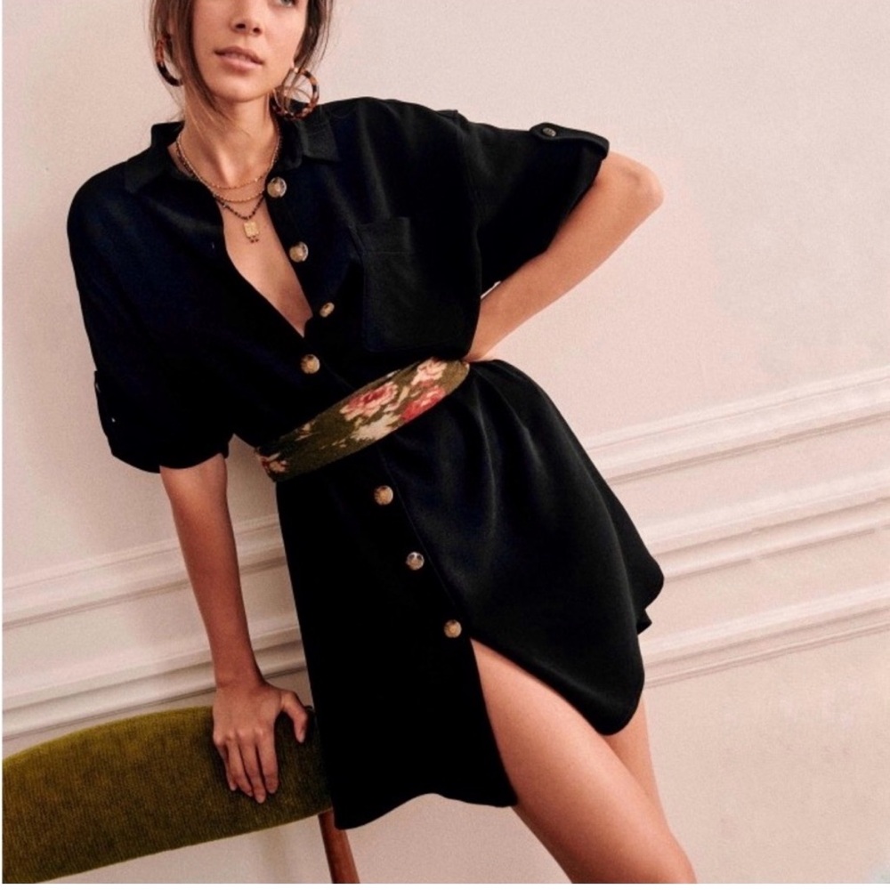 Sezane Sofia Shirt Dress in Black Size 36